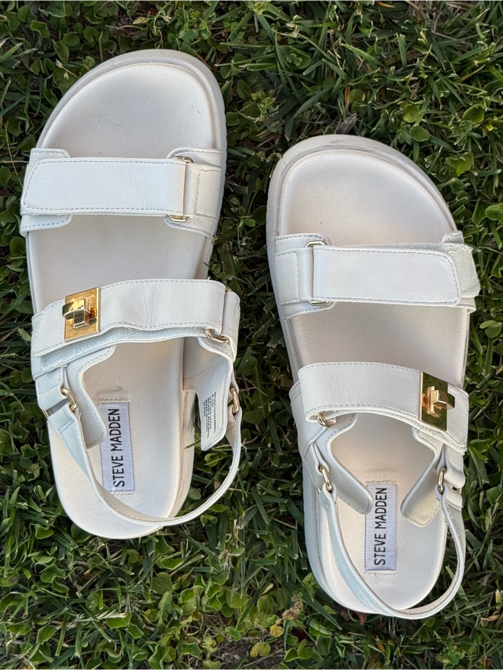 Steve Madden White Sandals with Gold-Tone Buckle